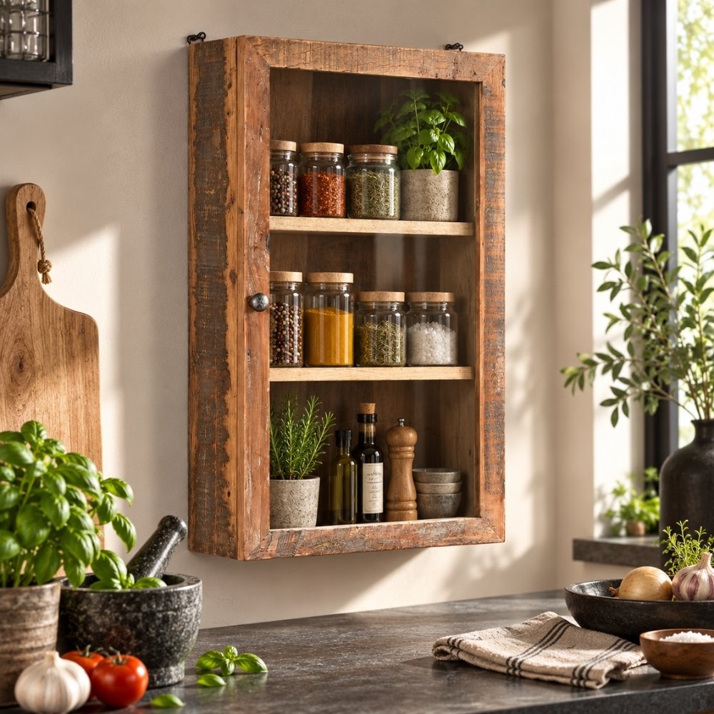 Altholz Wandschrank MURO Glastür 40cm Vitrine Gewürzschrank