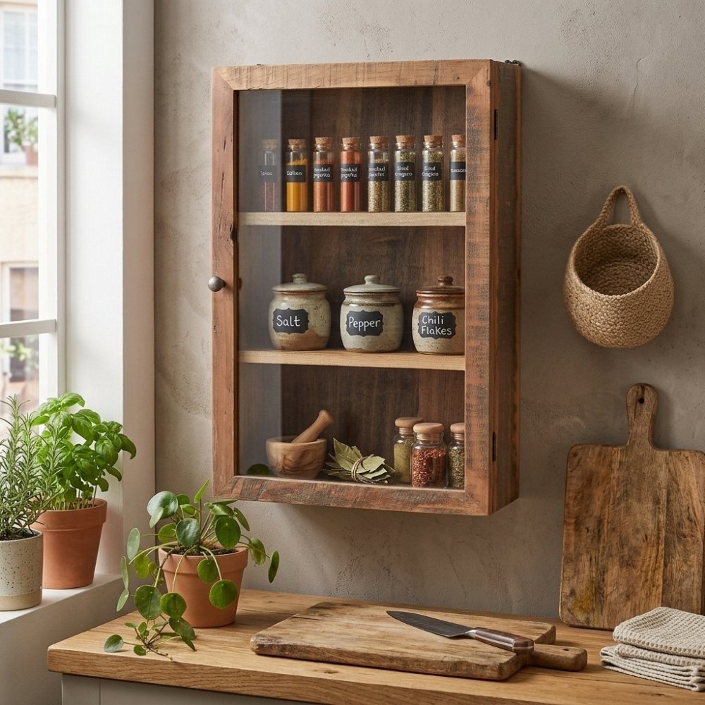 Altholz Wandschrank MURO Glastür 40cm Vitrine Gewürzschrank