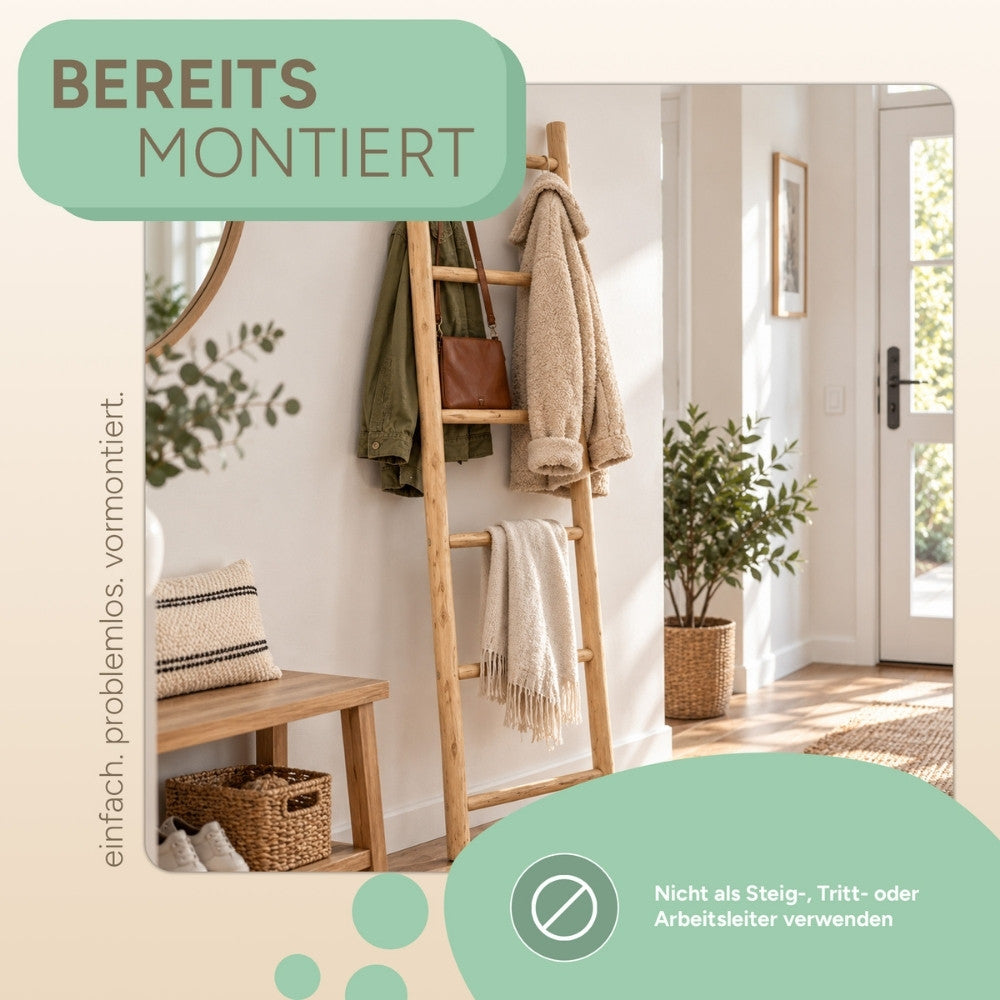 Deko-Leiter KEPALA H180cm Natural Teak Handtuchhalter Kleiderständer
