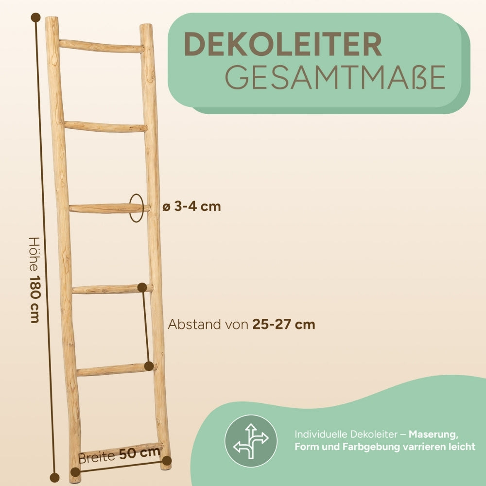 Deko-Leiter KEPALA H180cm Natural Teak Handtuchhalter Kleiderständer