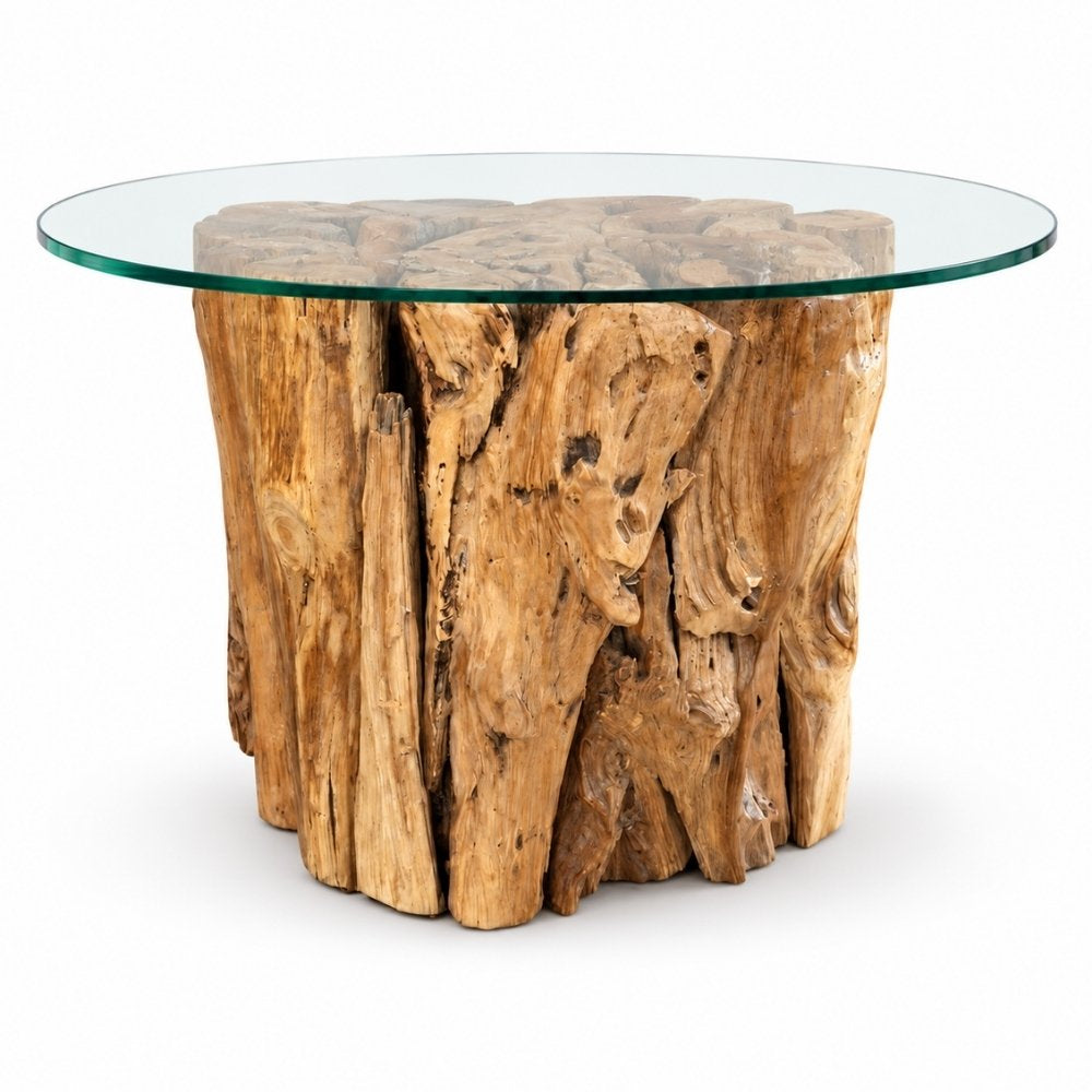 Teak Couchtisch KAYU ca. D60cm mit Glasplatte