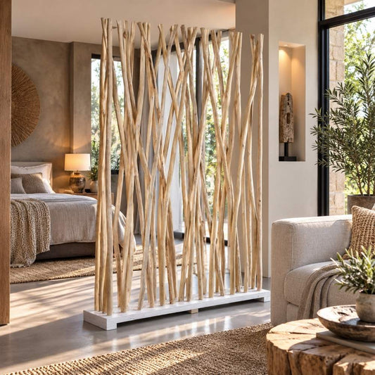 Teakholz Paravent TORONTO Natural 180cm Raumteiler Äste