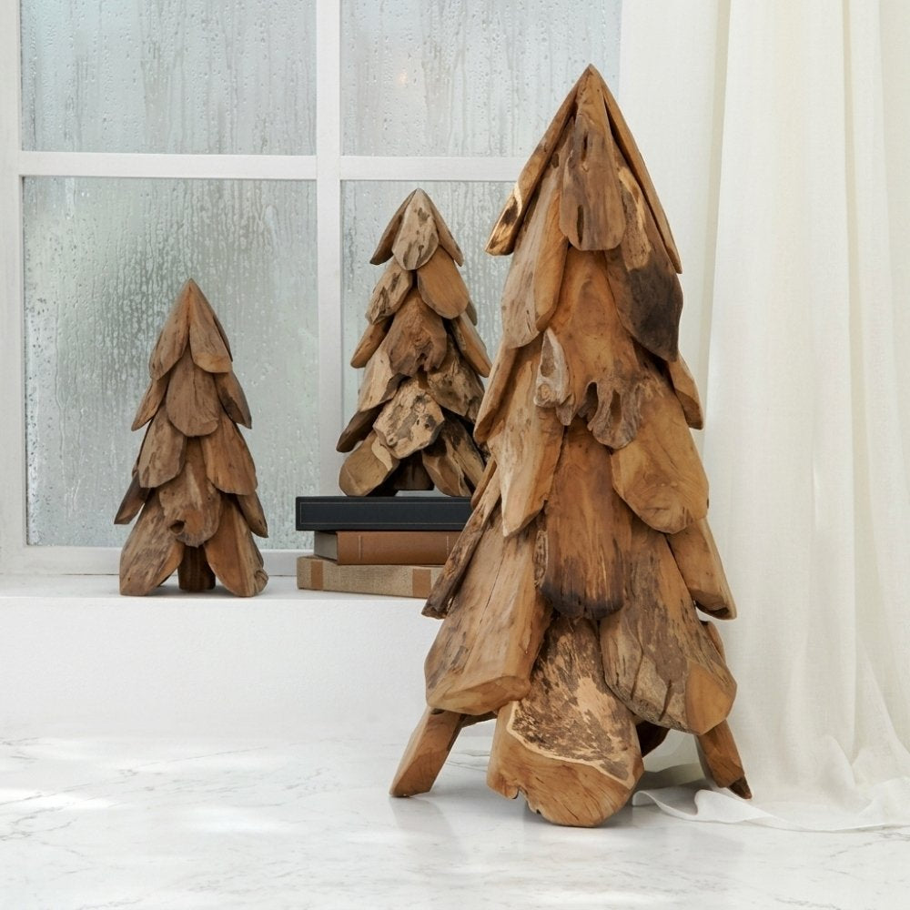 Teak-Baum CEMARA 80cm Handgefertigte Teakholz Deko Tannenbaum