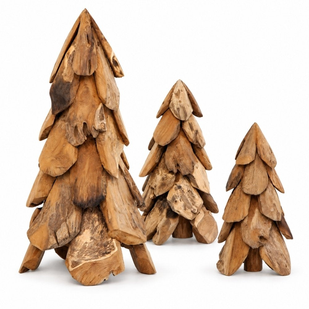 Teak-Baum CEMARA 80cm Handgefertigte Teakholz Deko Tannenbaum