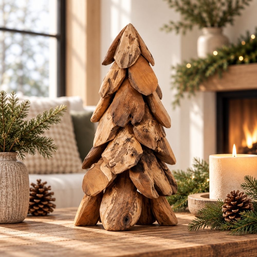 Teak-Baum CEMARA 80cm Handgefertigte Teakholz Deko Tannenbaum