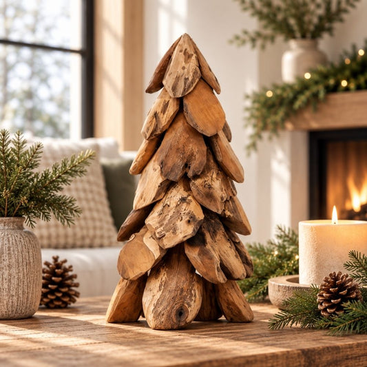 Teak-Baum CEMARA 80cm Handgefertigte Teakholz Deko Tannenbaum