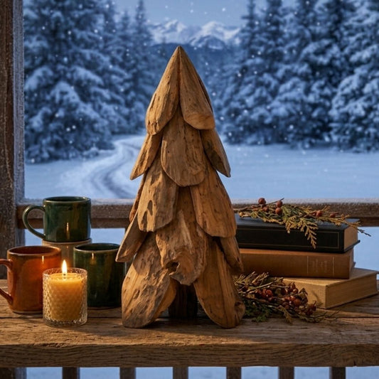 Teak-Baum CEMARA 40cm Handgefertigte Teakholz Deko Tannenbaum