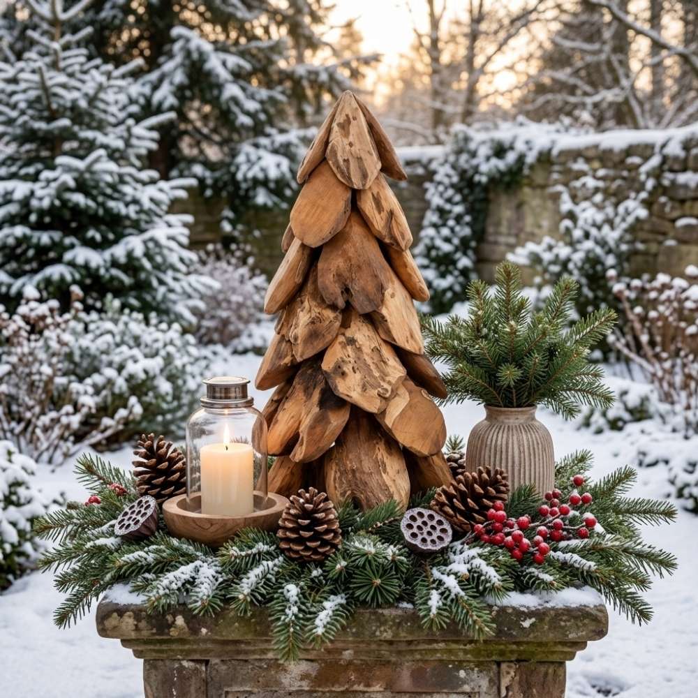 Teak-Baum CEMARA 80cm Handgefertigte Teakholz Deko Tannenbaum