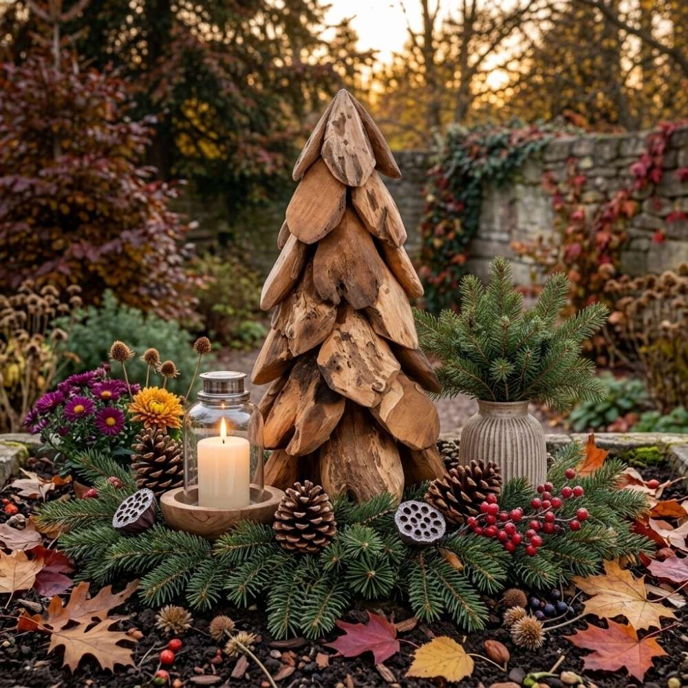 Teak-Baum CEMARA 80cm Handgefertigte Teakholz Deko Tannenbaum