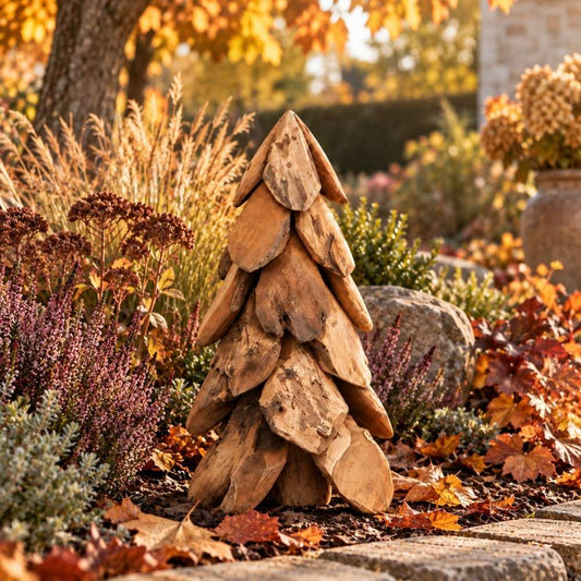 Teak-Baum CEMARA 40cm Handgefertigte Teakholz Deko Tannenbaum