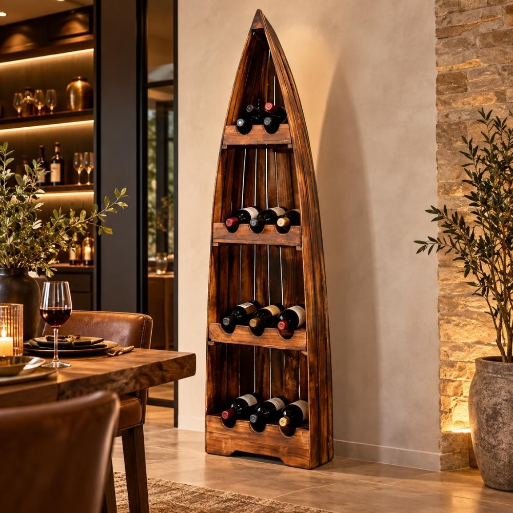 Massivholz Weinregal VINO ca.200cm Geflammt Mahagony Bootsregal