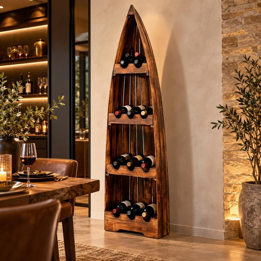 Massivholz Weinregal VINO ca.200cm Geflammt Mahagony Bootsregal