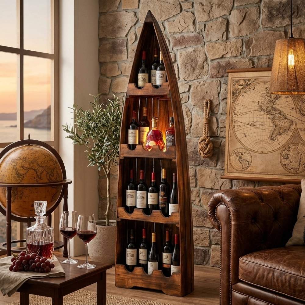 Massivholz Weinregal VINO ca.200cm Geflammt Mahagony Bootsregal
