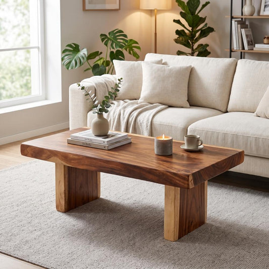 Massiver Unikat Couchtisch SUAR 120cm Natural Baumkante