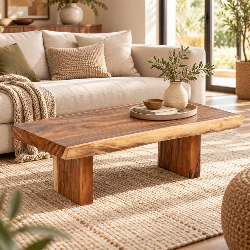 Massiver Unikat Couchtisch SUAR 120cm Natural Baumkante