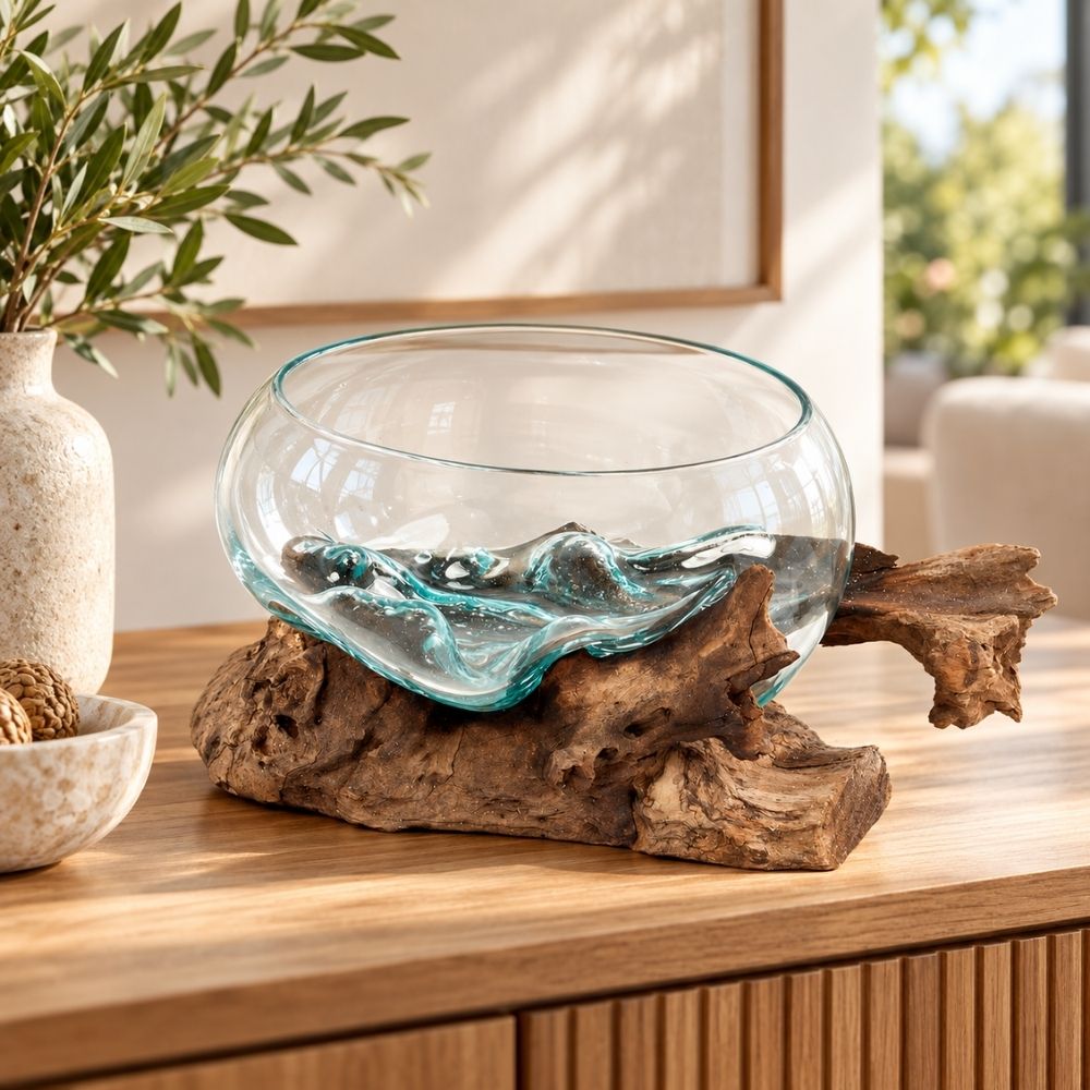 Deko-Glas DROP-6 ca. 25cm Teak Natural Handarbeit Schale
