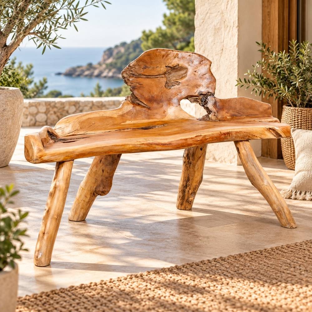 Einzigartige Teak Sitzbank PRIMITIV ca.130cm Natural