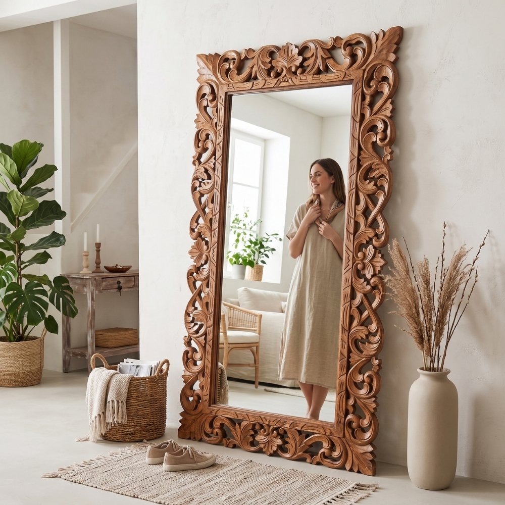 Massivholz Barock-Spiegel MIAMI 180x100 cm natural Durian-Holz