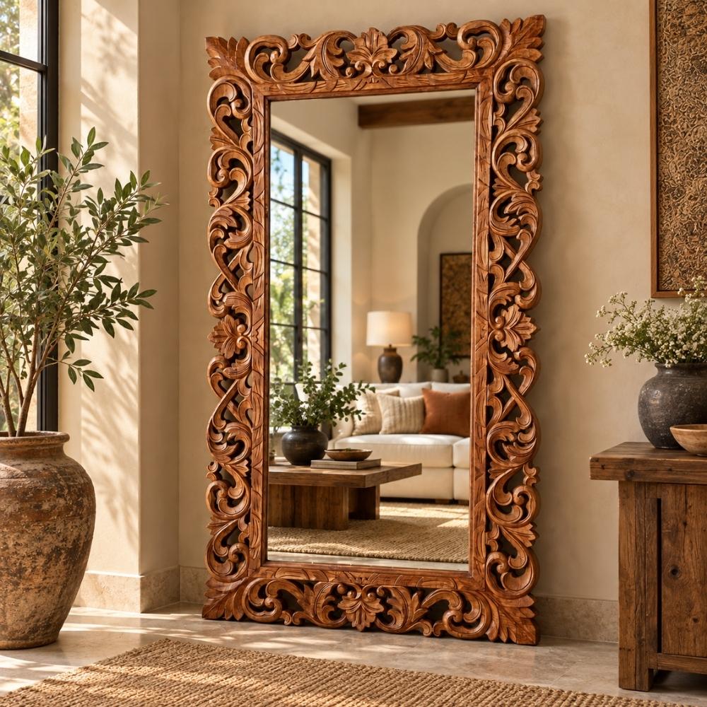 Massivholz Barock-Spiegel MIAMI 180x100 cm natural Durian-Holz