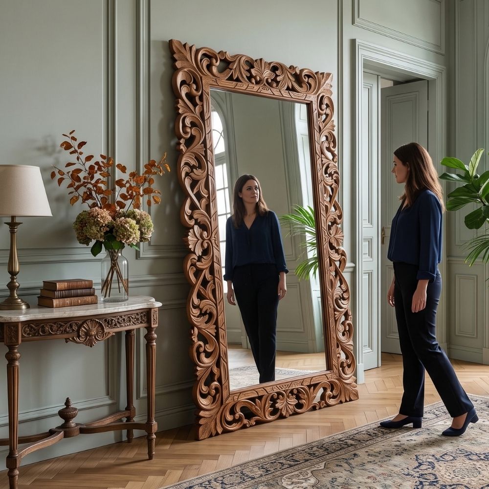 Massivholz Barock-Spiegel MIAMI 180x100 cm natural Durian-Holz