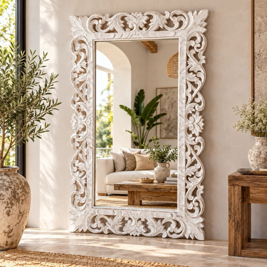 Massivholz Barock-Spiegel MIAMI 180cm antik-weiss Durian-Holz