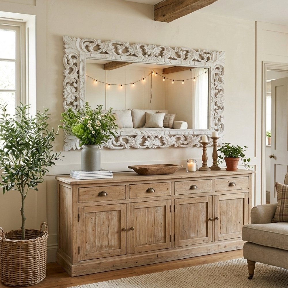 Massivholz Barock-Spiegel MIAMI 180cm antik-weiss Durian-Holz