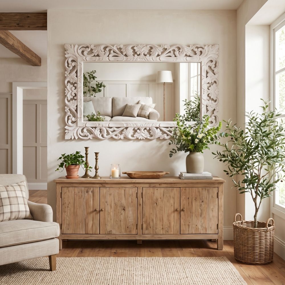 Massivholz Barock-Spiegel MIAMI 180cm antik-weiss Durian-Holz