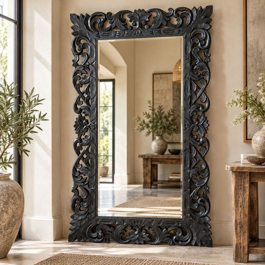 Massivholz Barock-Spiegel MIAMI 180cm antik-schwarz Durian-Holz