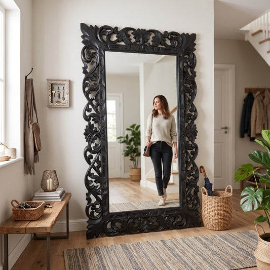 Massivholz Barock-Spiegel MIAMI 180cm antik-schwarz Durian-Holz