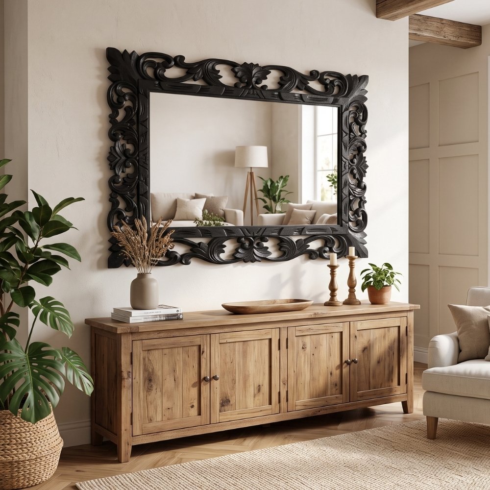 Massivholz Barock-Spiegel MIAMI 180cm antik-schwarz Durian-Holz