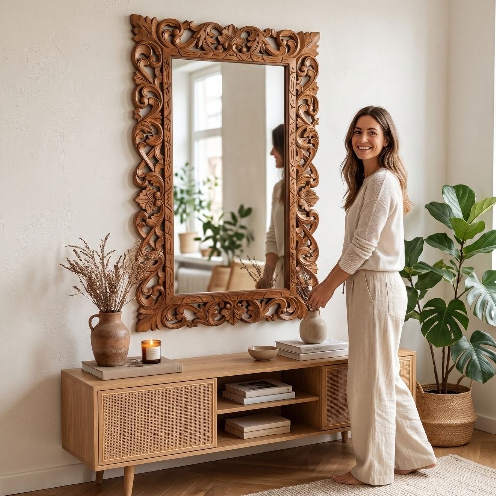 Massivholz Barock-Spiegel MIAMI 120x75 cm natural Durian-Holz