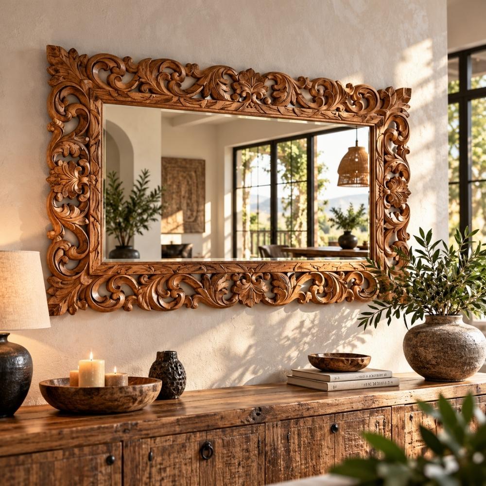 Massivholz Barock-Spiegel MIAMI 120x75 cm natural Durian-Holz
