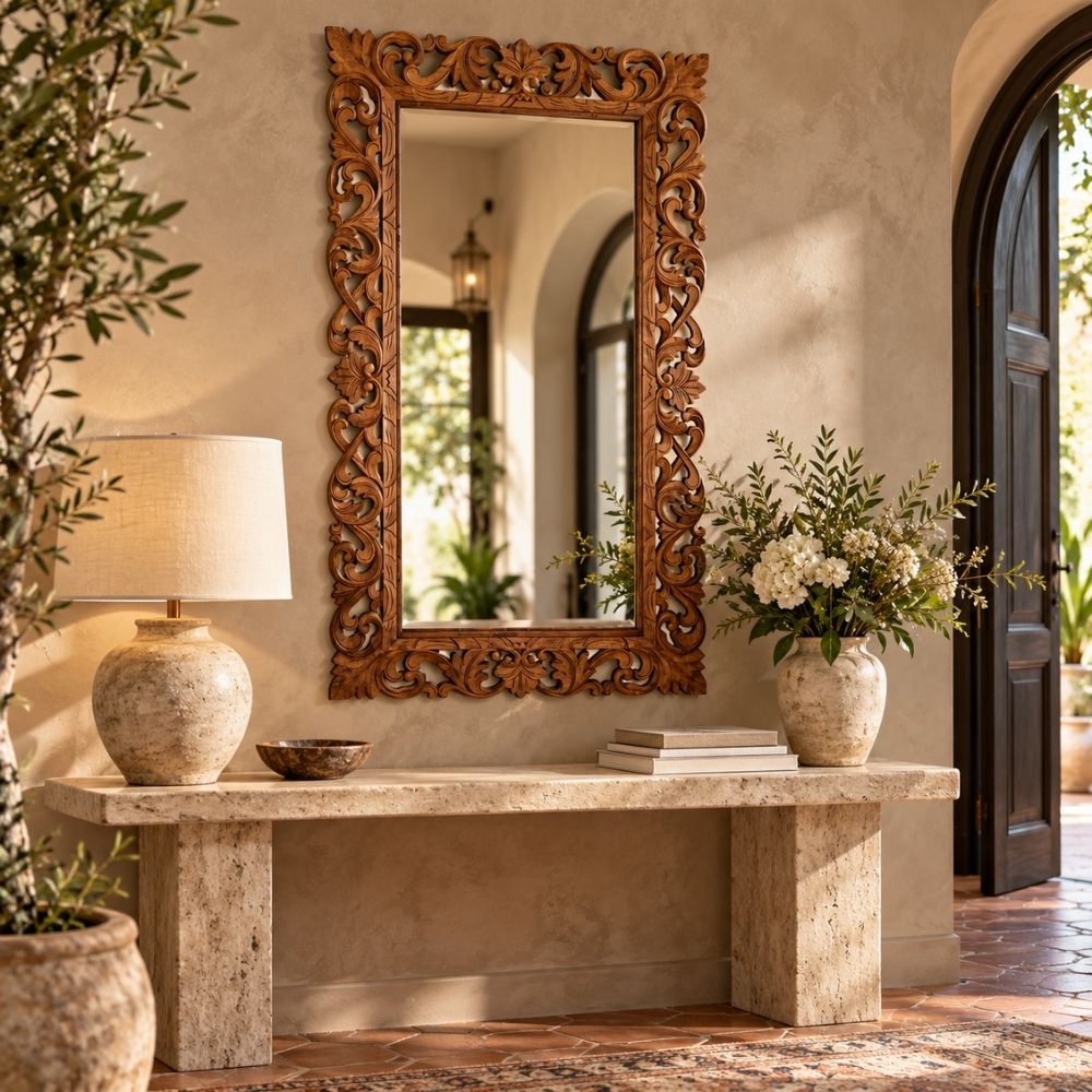 Massivholz Barock-Spiegel MIAMI 120x75 cm natural Durian-Holz