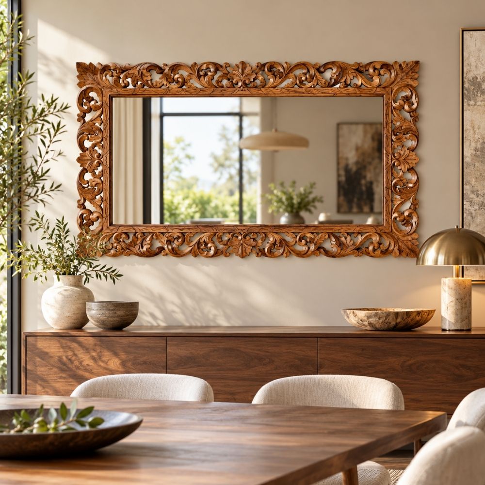 Massivholz Barock-Spiegel MIAMI 120x75 cm natural Durian-Holz