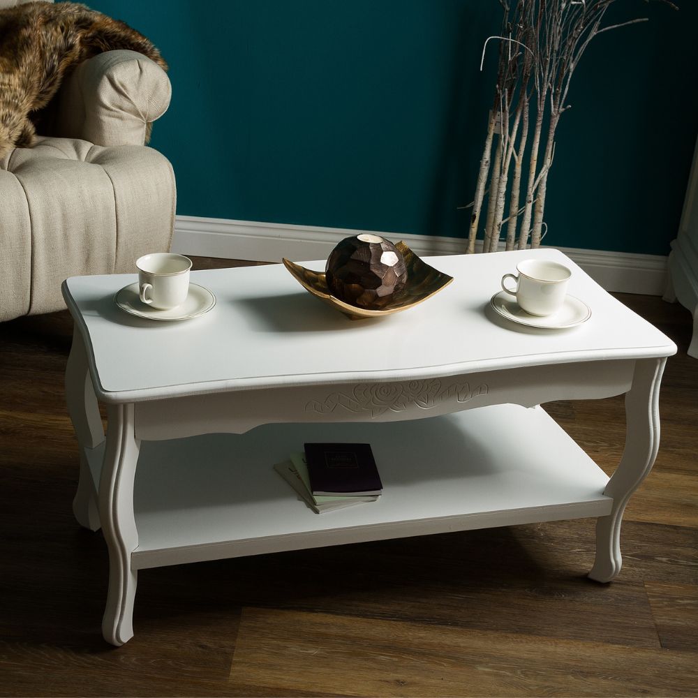 Romantischer Couchtisch BAHAR 88cm weiss Landhaus – LebensWohnArt