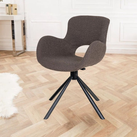 Drehbares 2er Set - Design Stuhl MORIM mushroom-braun Bouclé-Stoff
