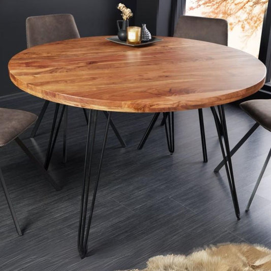 Industrie-Look Esstisch ALINA rund 120cm natural Akazie