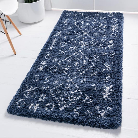 Teppich MARA Shaggy Läufer Marineblau 80x305 cm