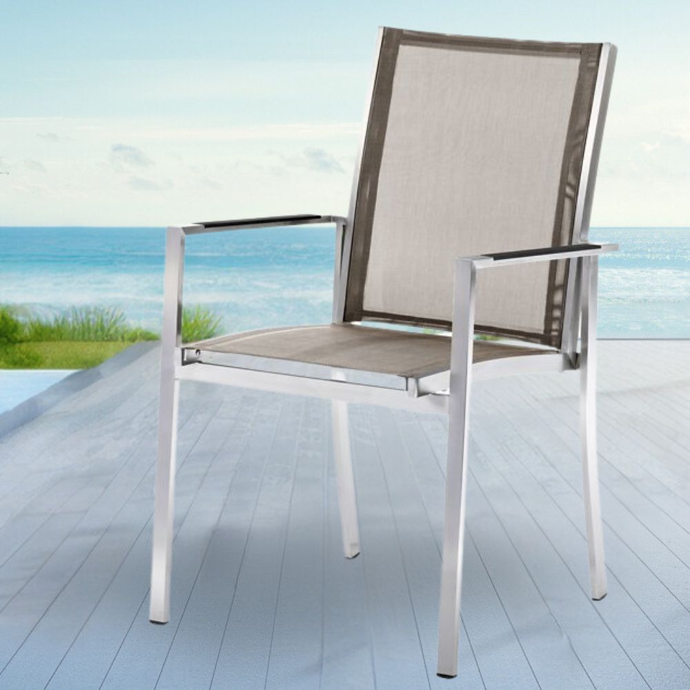 4er-Set Premium Gartenstuhl GINA taupe Edelstahl Aluminium stapelbar