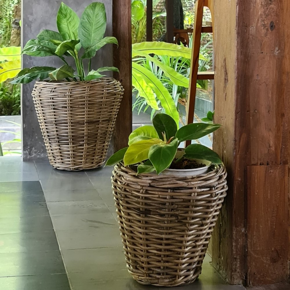 Natur Rattan Pflanzkorb AMRUM Kubu Grey ca.H40cm Pflanztopf