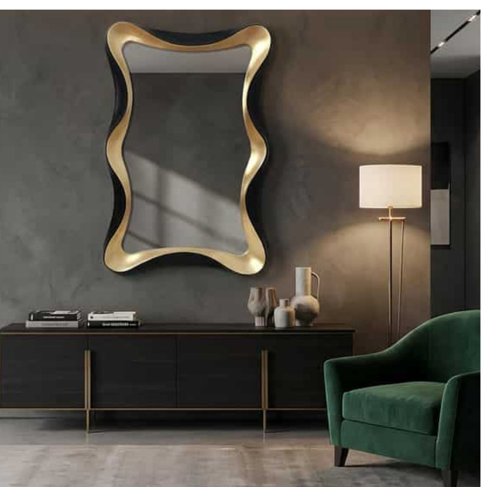 Moderner Wandspiegel WONDER 120cm gold-schwarz variabel aufhängbar – LebensWohnArt