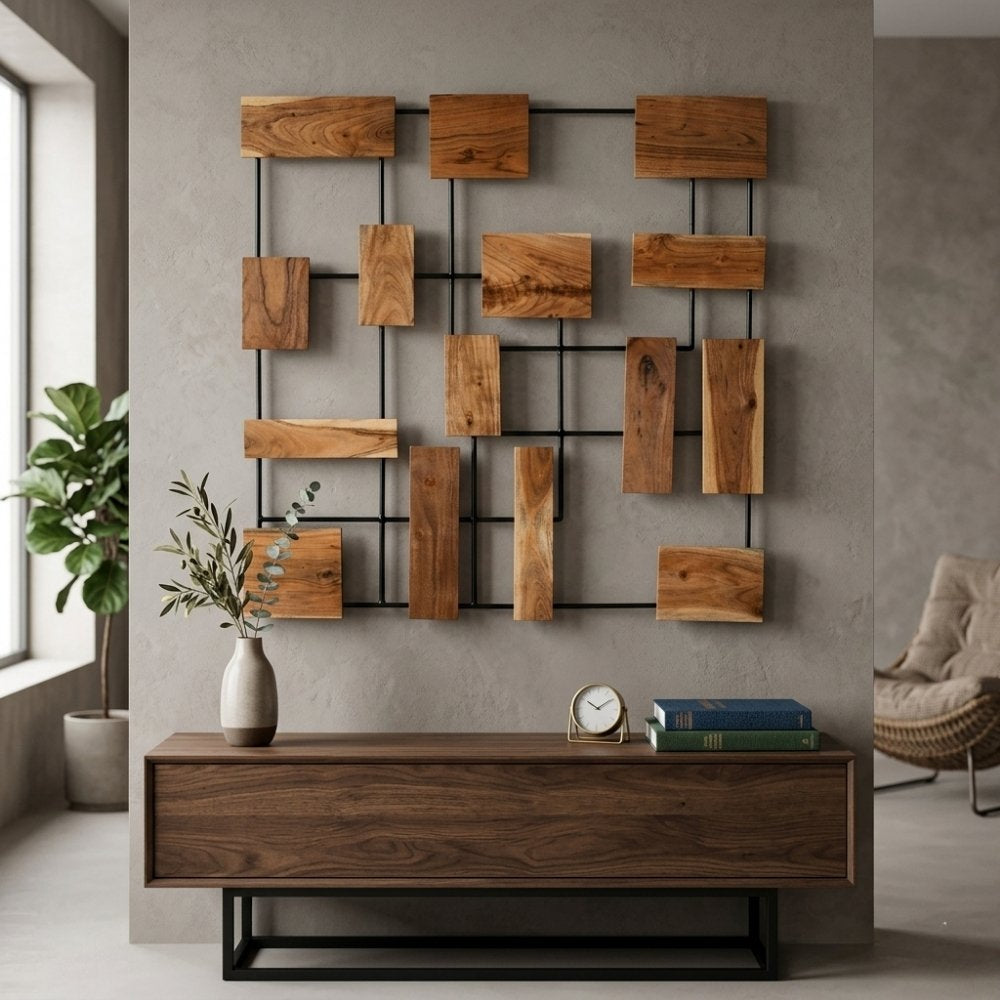 Wand-Deko-Objekt PARETO 100x100cm Unikat Akazienholz Wandbild
