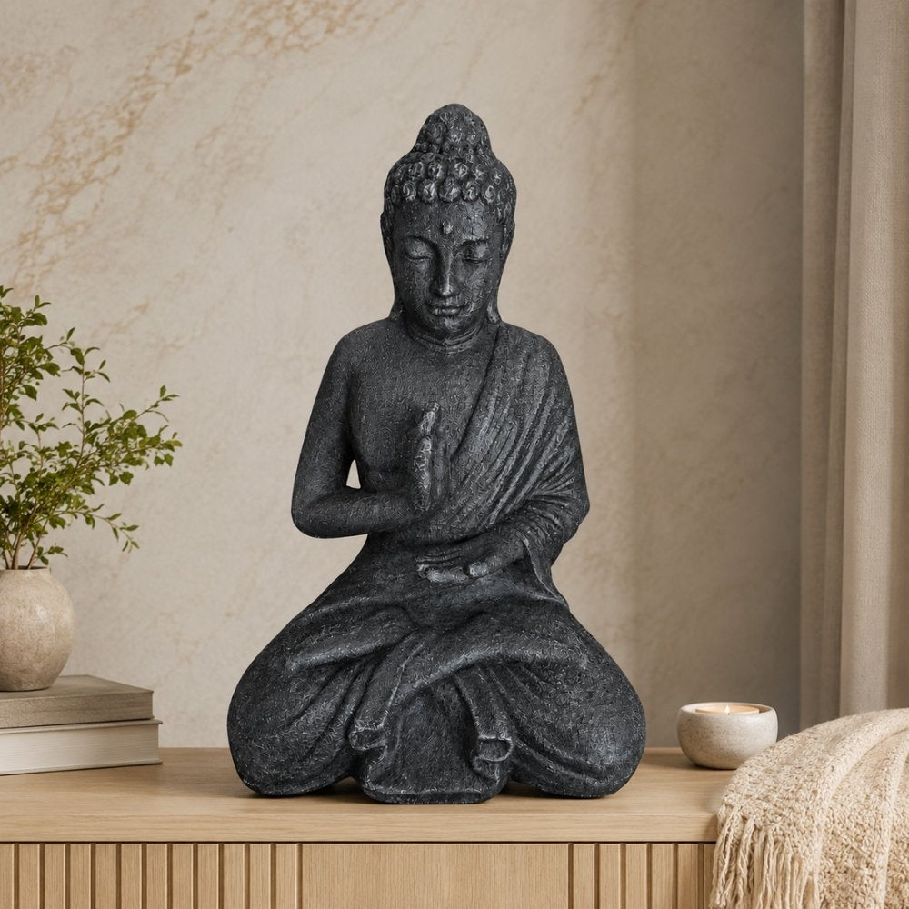 Dekorative Figur BUDDHA PROTECT 80cm antik-schwarz Garten Indoor