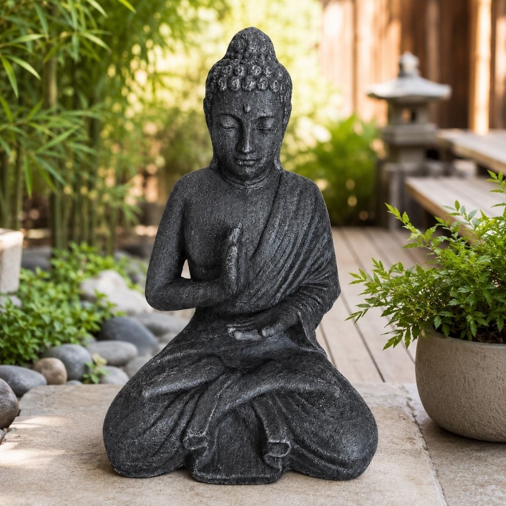 Dekorative Figur BUDDHA PROTECT 80cm antik-schwarz Garten Indoor