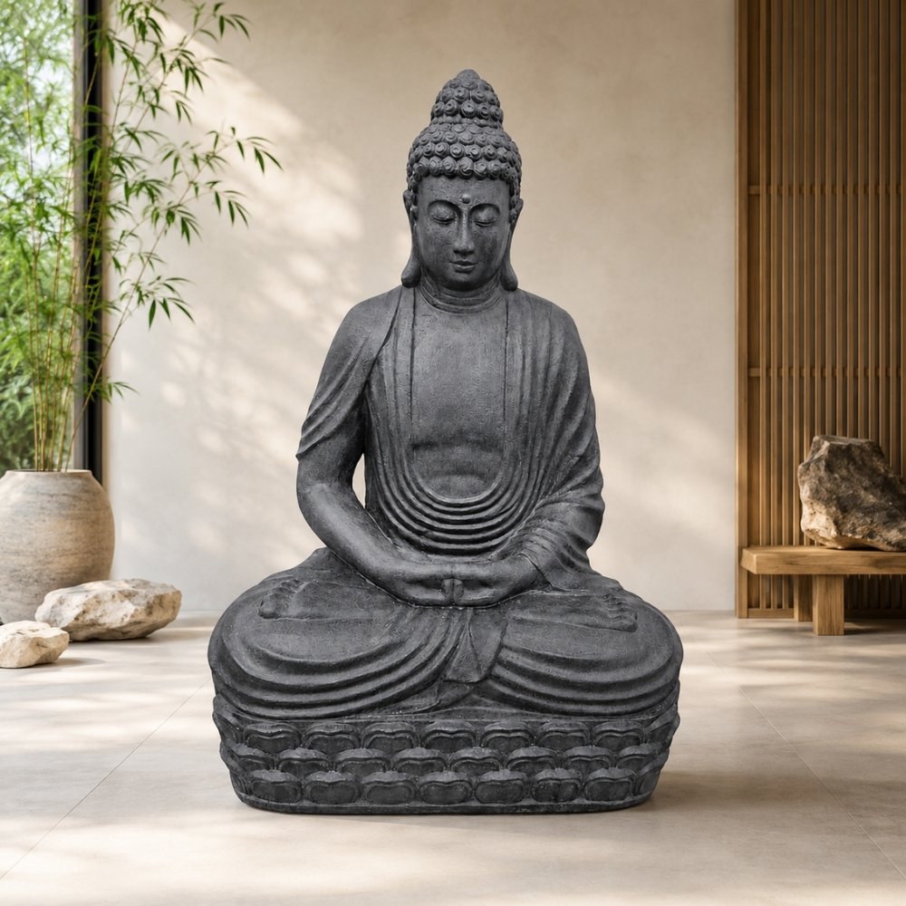 Dekorative Figur BUDDHA PRAYER 160cm anthrazit Garten Indoor