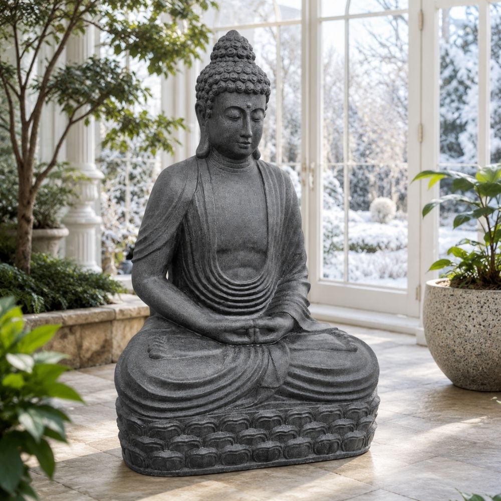 Dekorative Figur BUDDHA PRAYER 160cm anthrazit Garten Indoor