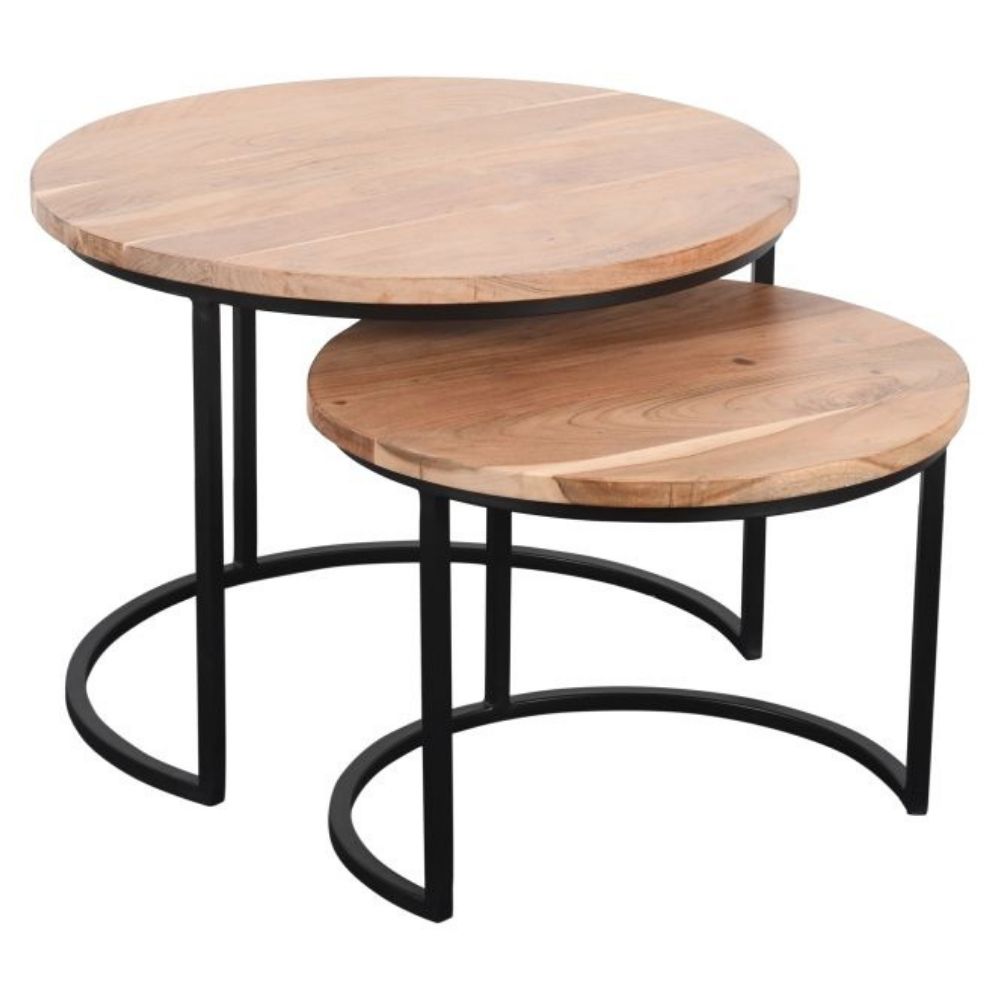 2-tlg. Couchtisch-Set DUETTA Akazie ca. D75/60cm schwarze Metallbeine