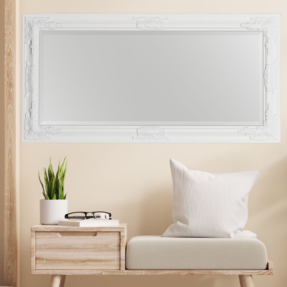 Eleganter Barock Spiegel BESSA 100x50cm weiss Holzrahmen