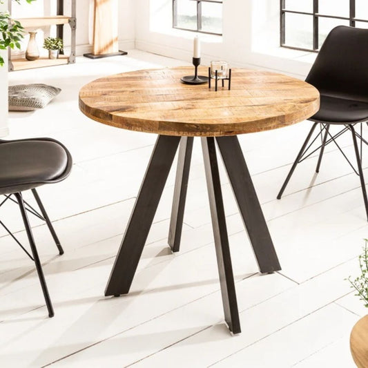 Industrie-Look Esstisch ARTE 80cm rund Mangoholz natural