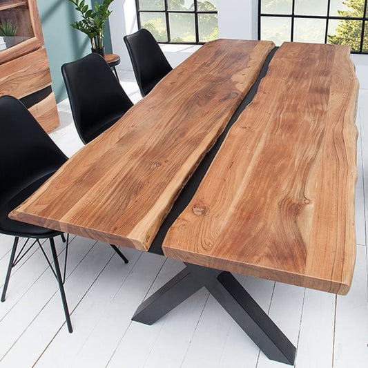Design Esstisch DIVISIO 200cm Akazie natural Baumkante X-Gestell